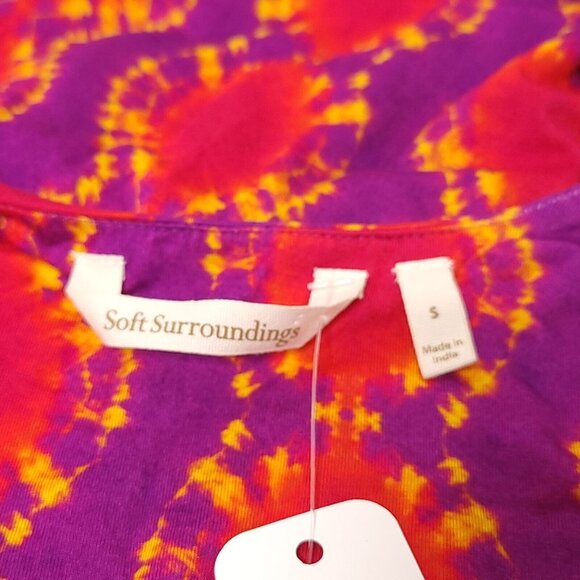 Soft Surroundings Womens Tie-Dye Dress S Purple Orange V-Neck Flutter Sleeve - Picture 7 of 8